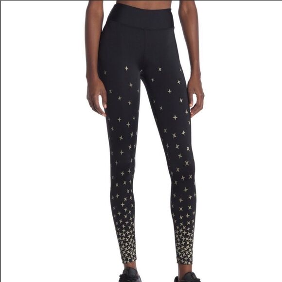 Koral Gold Stars Leggings Black Small High Waist - Picture 1 of 2
